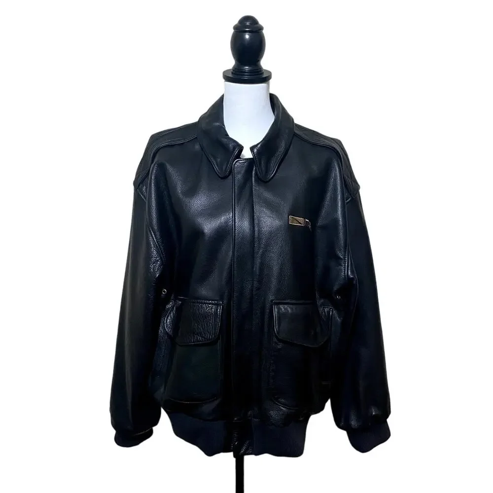Game Sportswear Bomber Jacket Mens Medium Black Premium Leather FLAW